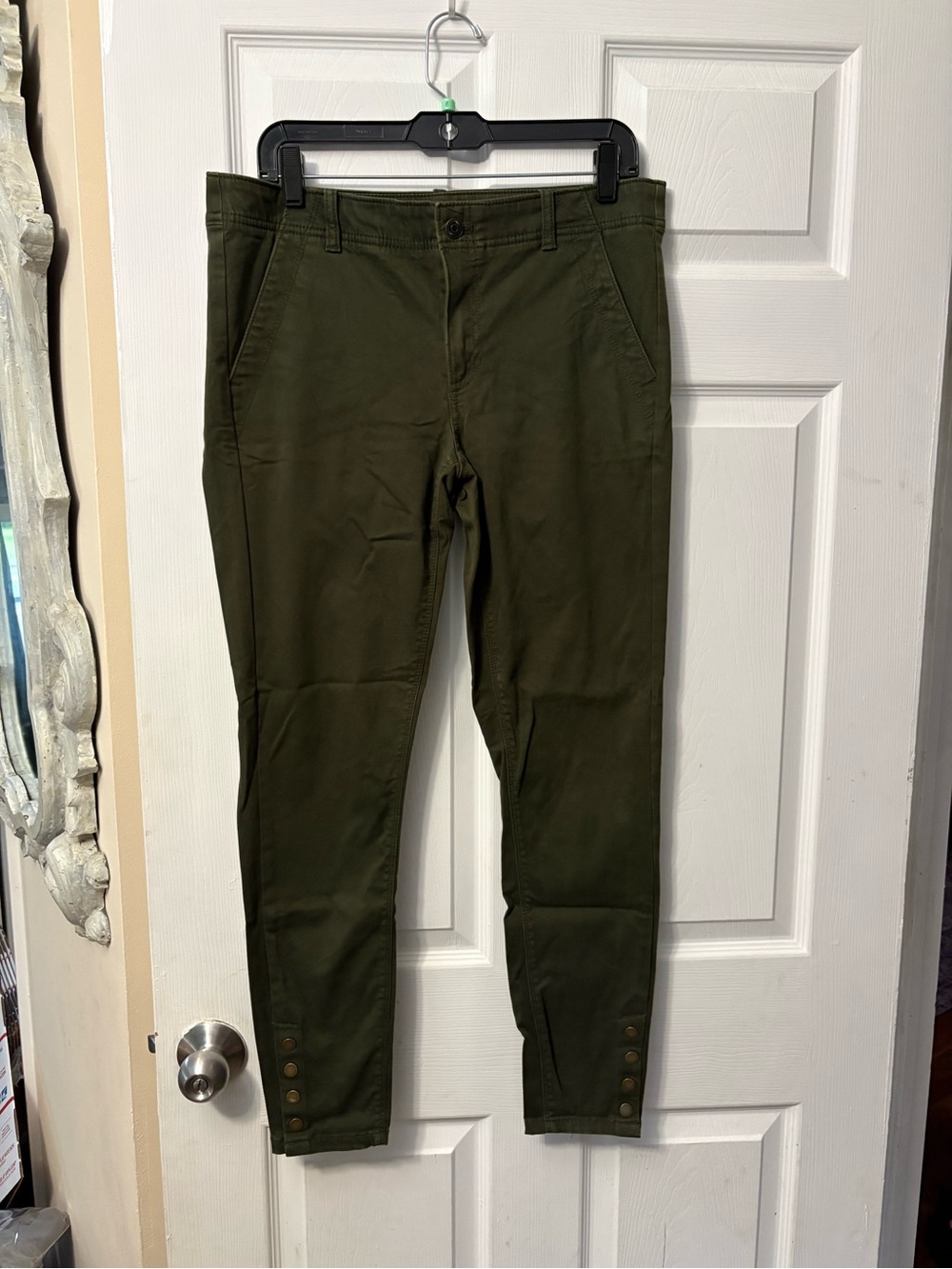 LOFT Olive Slim Chino Pants with Ankle Button Detail